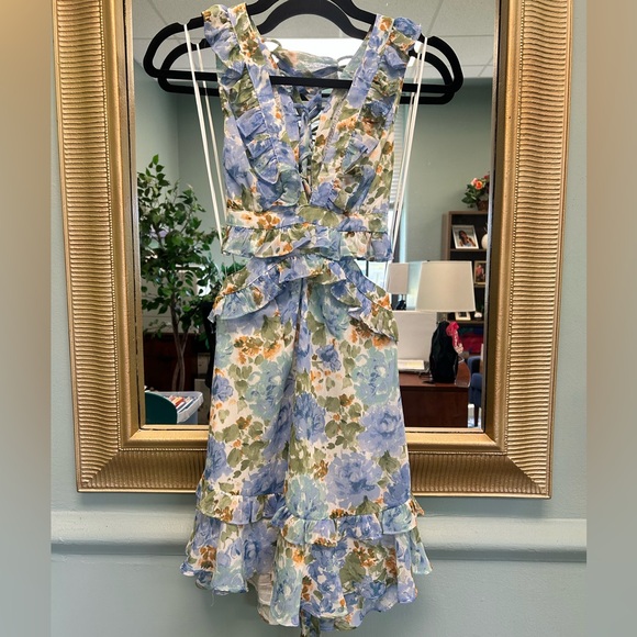 Elegant Floral Midi Dress - Blue and Green - Picture 3 of 7